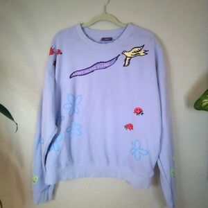 Coney Island Picnic Organic Cotton Pop Art Ice Blue Boho Streetwear Sweatshirt L